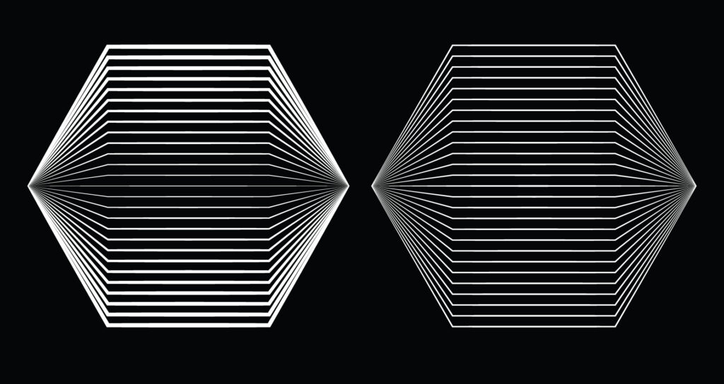 Data deduplication represented by two multi-layered hexagonal shapes representing.