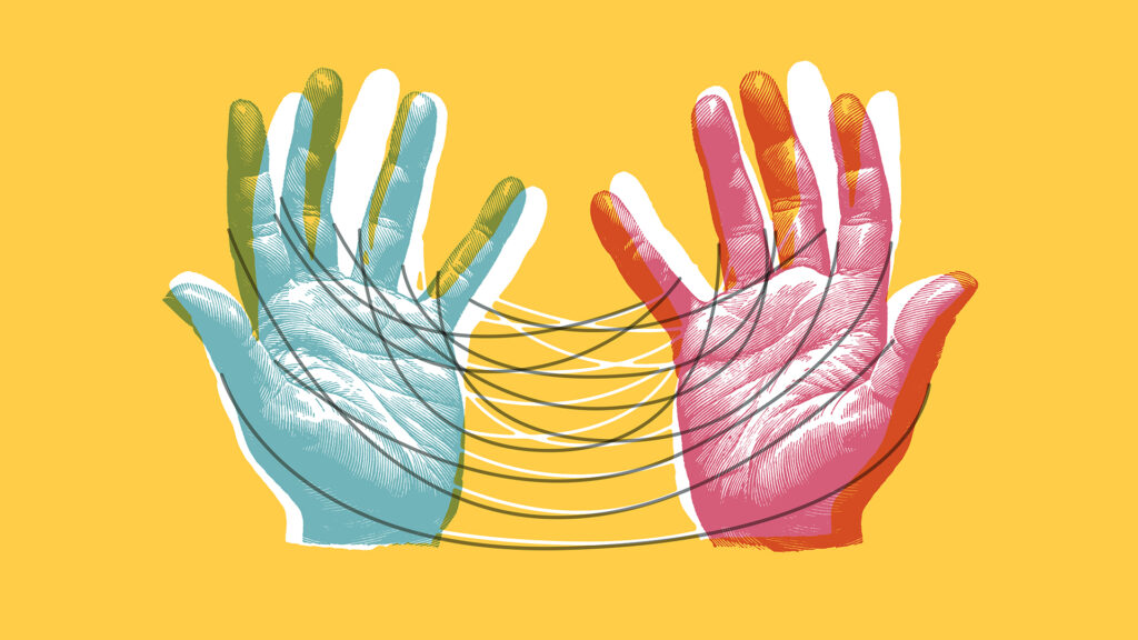 Hands entwined in string, which represents a billing manager's role of making sense of complex billing-related systems