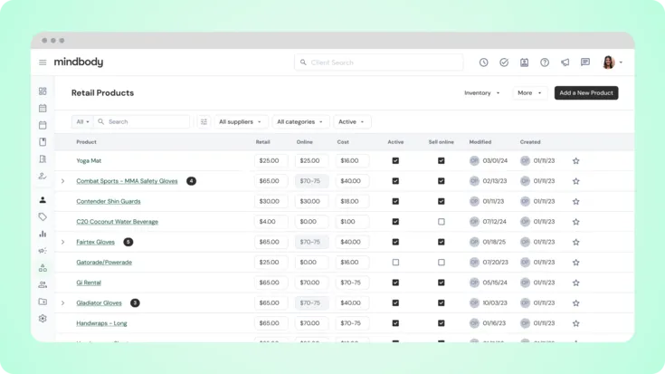 Mindbody retail screenshot